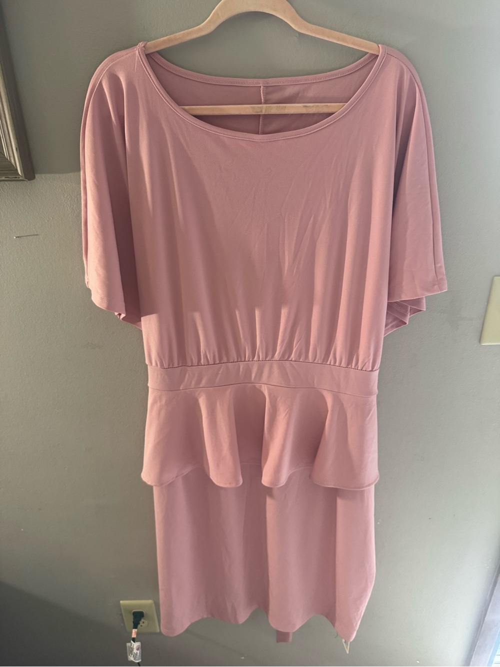 Peplum Midi Dress with Flutter Sleeves in Dusty Rose